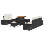Gartensofa-set mit Kissen 8 pcs Schwarz Poly Rattan