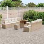 Gartensofa-set mit Kissen mit Speicher 11 pcs Beige Poly Rattan