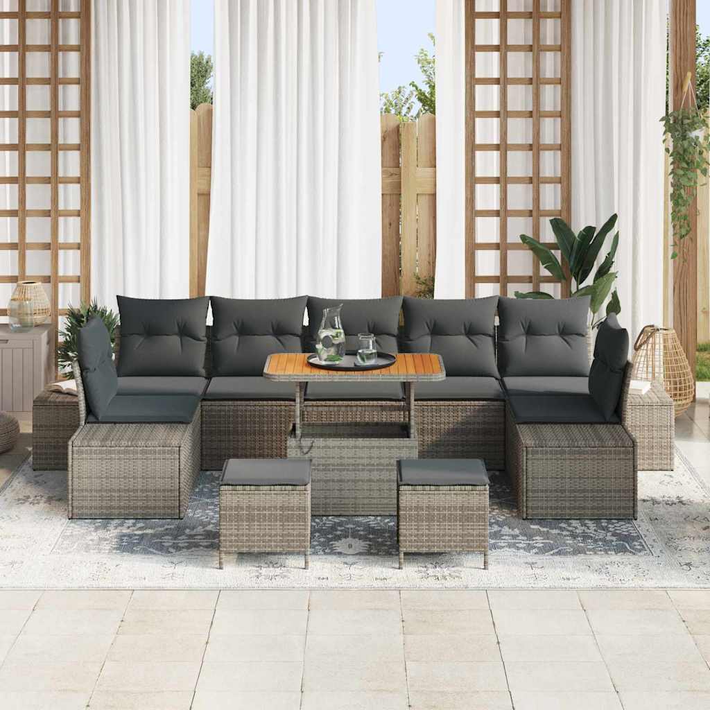Gartensofa-set mit Kissen mit Speicher 10 pcs Grau Poly Rattan
