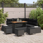 Gartensofa-set mit Kissen 9 pcs Schwarz Poly Rattan