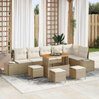 Gartensofa-set mit Kissen mit Speicher 10 pcs Beige Poly Rattan
