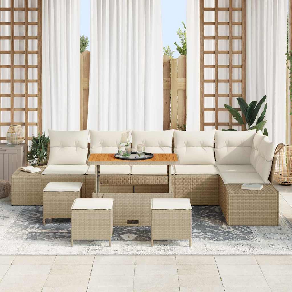 Gartensofa-set mit Kissen mit Speicher 10 pcs Beige Poly Rattan