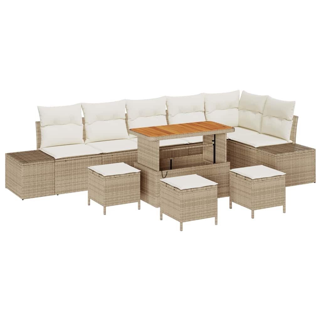 Gartensofa-set mit Kissen mit Speicher 10 pcs Beige Poly Rattan