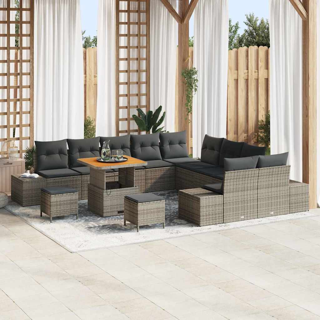 Gartensofa-set mit Kissen mit Speicher 13 pcs Grau Poly Rattan