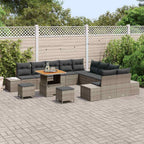 Gartensofa-set mit Kissen mit Speicher 13 pcs Grau Poly Rattan