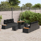 Gartensofa-set mit Kissen 9 pcs Schwarz Poly Rattan
