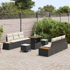 Gartensofa-set mit Kissen 9 pcs Schwarz Poly Rattan