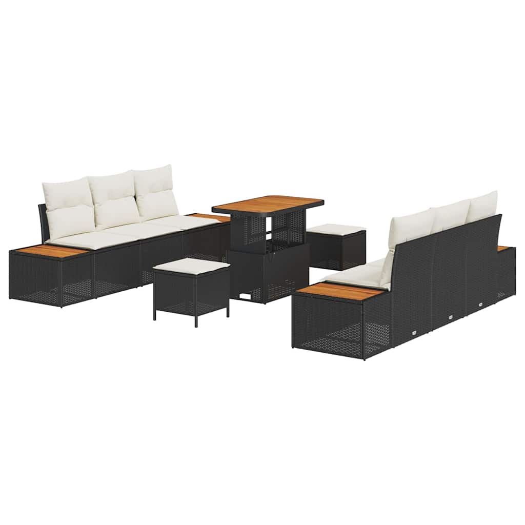 Gartensofa-set mit Kissen 9 pcs Schwarz Poly Rattan