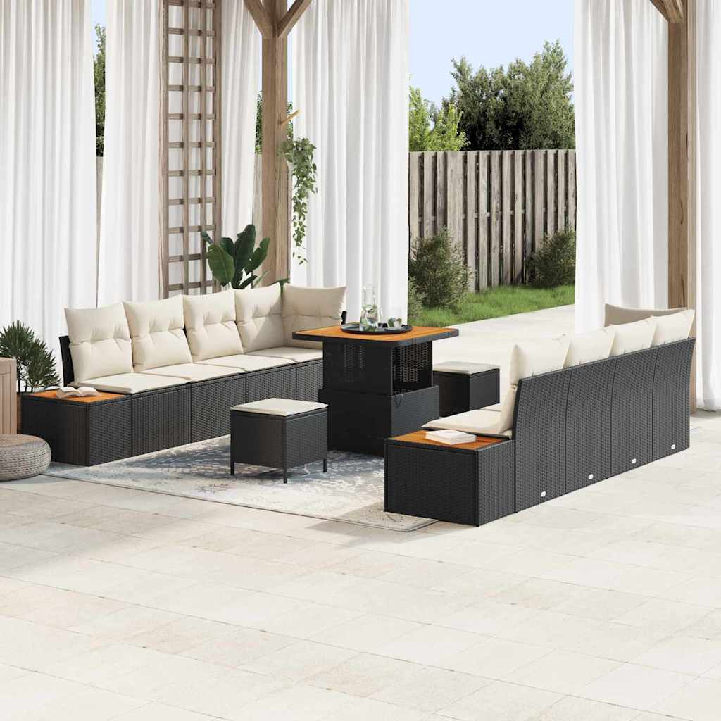 Gartensofa-set mit Kissen 11 pcs Schwarz Poly Rattan