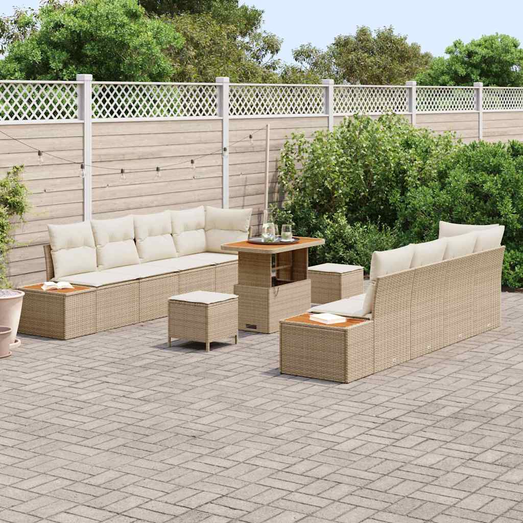 Gartensofa-set mit Kissen mit Speicher 11 pcs Beige Poly Rattan