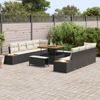 Gartensofa-set mit Kissen 11 pcs Schwarz Poly Rattan