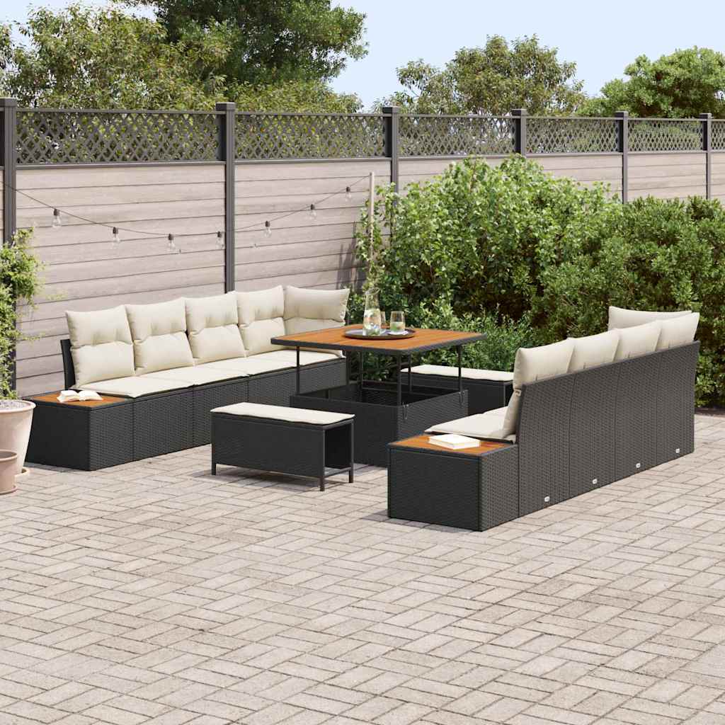 Gartensofa-set mit Kissen 11 pcs Schwarz Poly Rattan