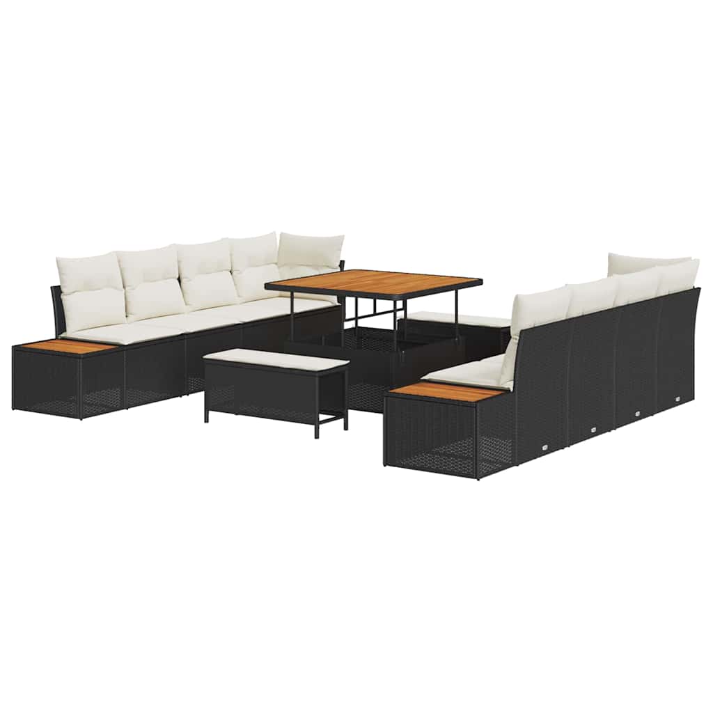 Gartensofa-set mit Kissen 11 pcs Schwarz Poly Rattan