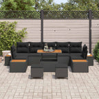 Gartensofa-set mit Kissen 10 pcs Schwarz Poly Rattan