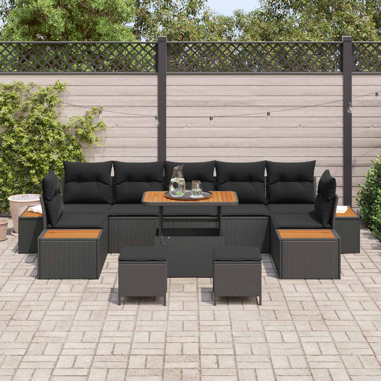 Gartensofa-set mit Kissen 10 pcs Schwarz Poly Rattan