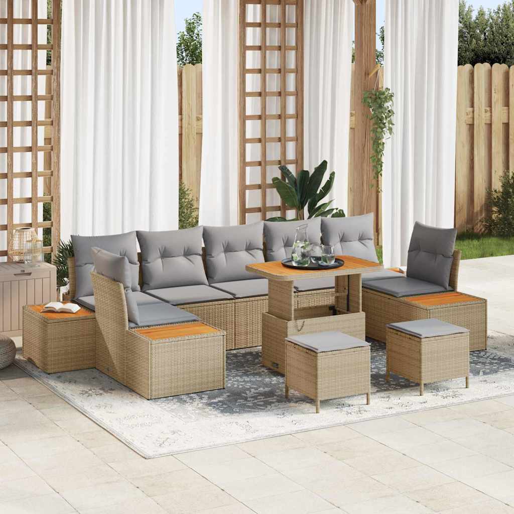 Gartensofa-set mit Kissen mit Speicher 10 pcs Beige Poly Rattan