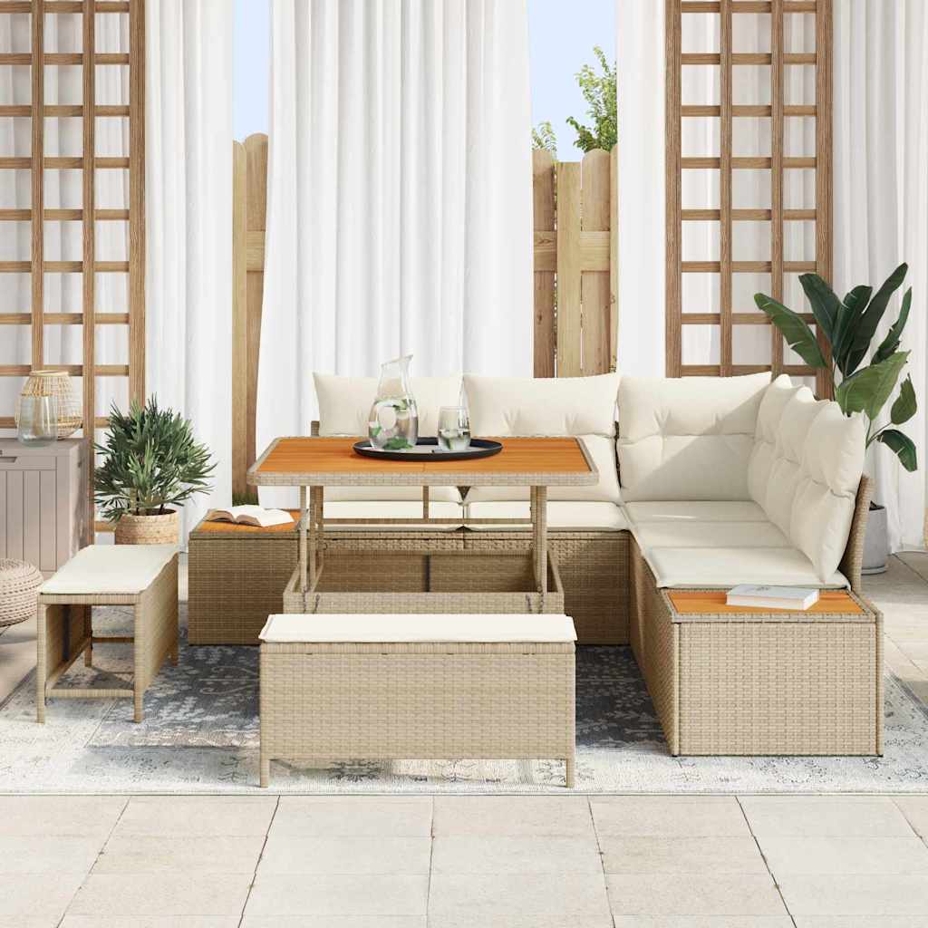 Gartensofa-set mit Kissen mit Speicher 8 pcs Beige Poly Rattan