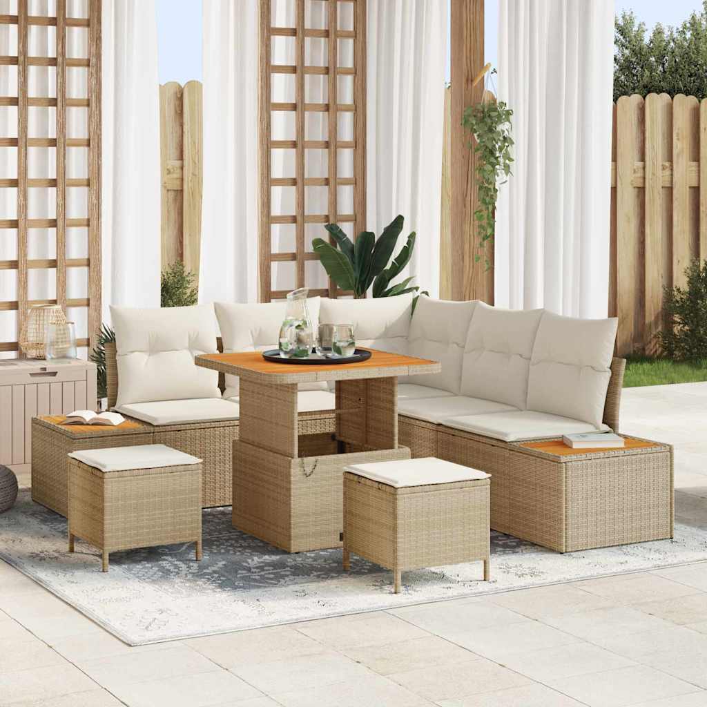 Gartensofa-set mit Kissen mit Speicher 8 pcs Beige Poly Rattan
