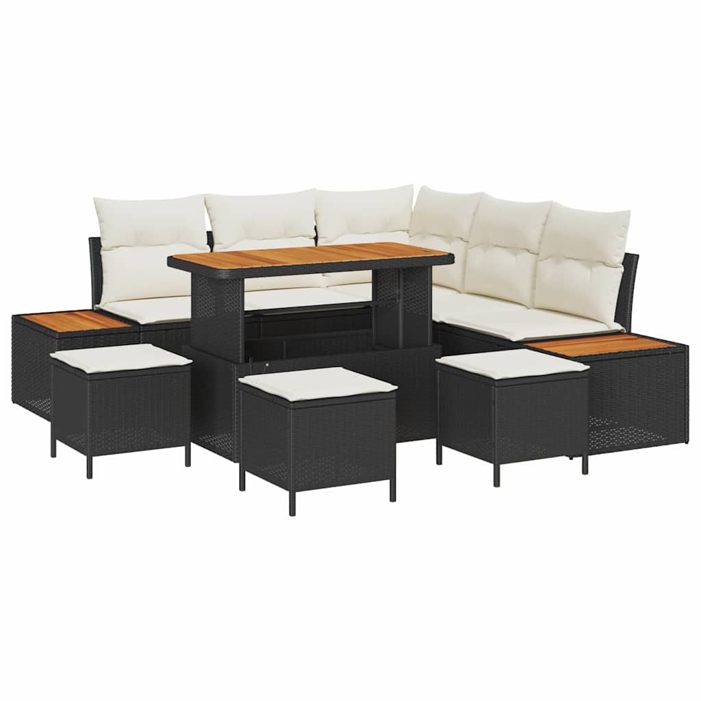 Gartensofa-set mit Kissen 9 pcs Schwarz Poly Rattan