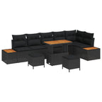 Gartensofa-set mit Kissen 9 pcs Schwarz Poly Rattan