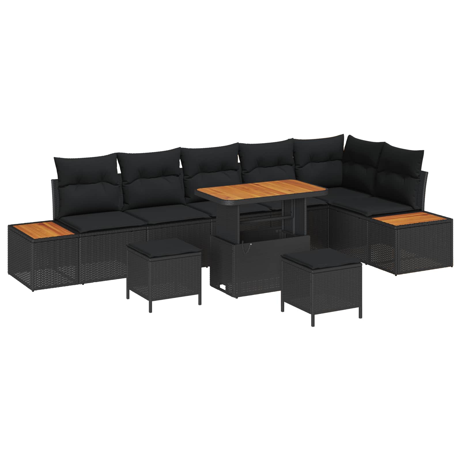 Gartensofa-set mit Kissen 9 pcs Schwarz Poly Rattan