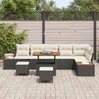 Gartensofa-set mit Kissen 9 pcs Schwarz Poly Rattan