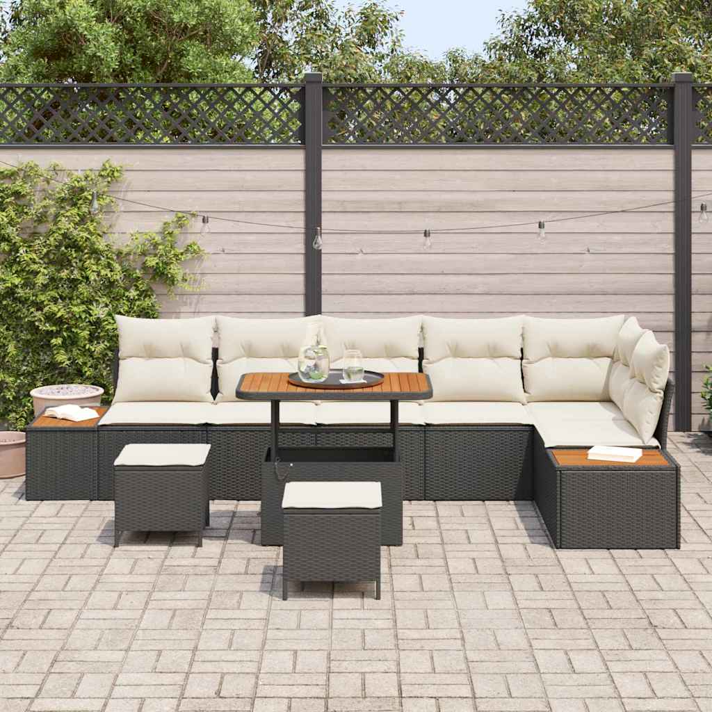 Gartensofa-set mit Kissen 9 pcs Schwarz Poly Rattan