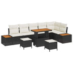 Gartensofa-set mit Kissen 9 pcs Schwarz Poly Rattan