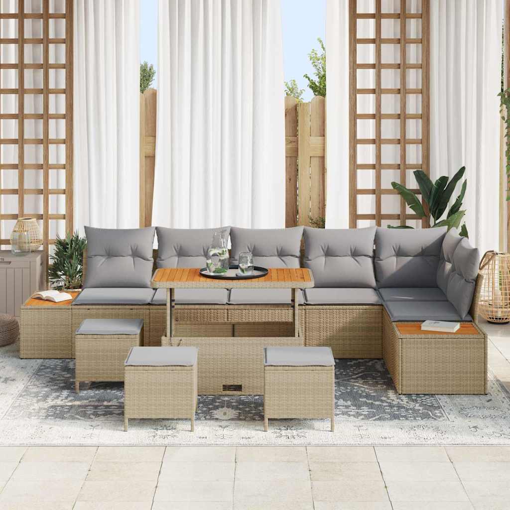 Gartensofa-set mit Kissen mit Speicher 10 pcs Beige Poly Rattan