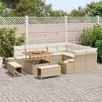 Gartensofa-set mit Kissen mit Speicher 12 pcs Beige Poly Rattan
