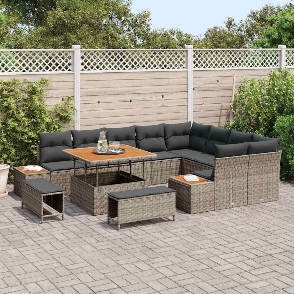 Gartensofa-set mit Kissen mit Speicher 12 pcs Grau Poly Rattan