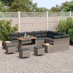Gartensofa-set mit Kissen mit Speicher 13 pcs Grau Poly Rattan
