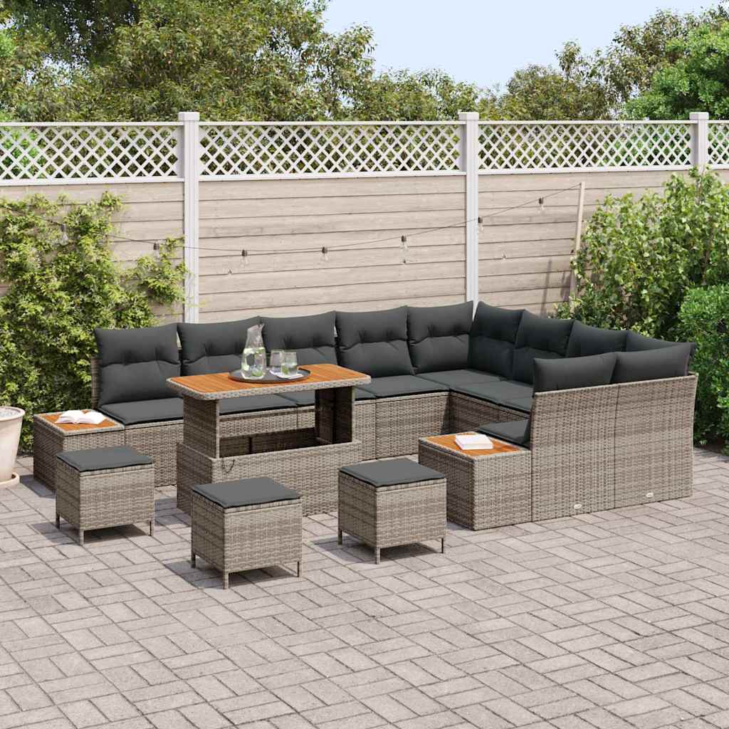 Gartensofa-set mit Kissen mit Speicher 13 pcs Grau Poly Rattan