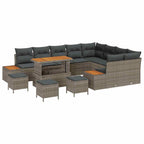 Gartensofa-set mit Kissen mit Speicher 13 pcs Grau Poly Rattan
