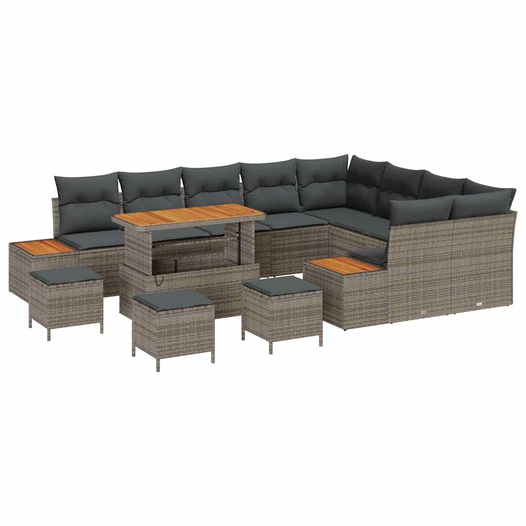 Gartensofa-set mit Kissen mit Speicher 13 pcs Grau Poly Rattan