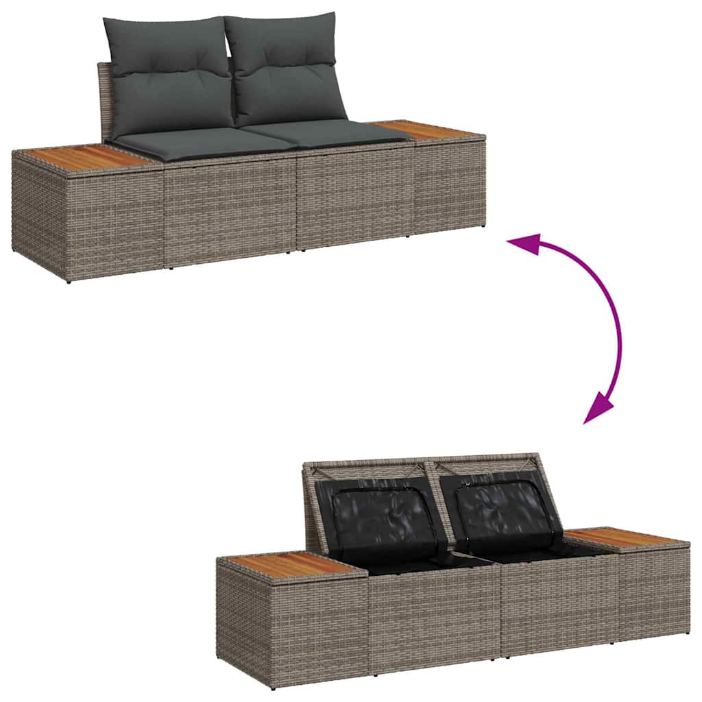 Gartensofa-set mit Kissen mit Speicher 13 pcs Grau Poly Rattan
