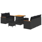 Gartensofa-set mit Kissen 10 pcs Schwarz Poly-Rattan