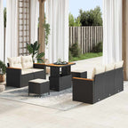 Gartensofa-set mit Kissen 10 pcs Schwarz und Creme Poly-Rattan