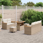 Gartensofa-set mit Kissen 10 pcs Beige und Creme Poly-Rattan