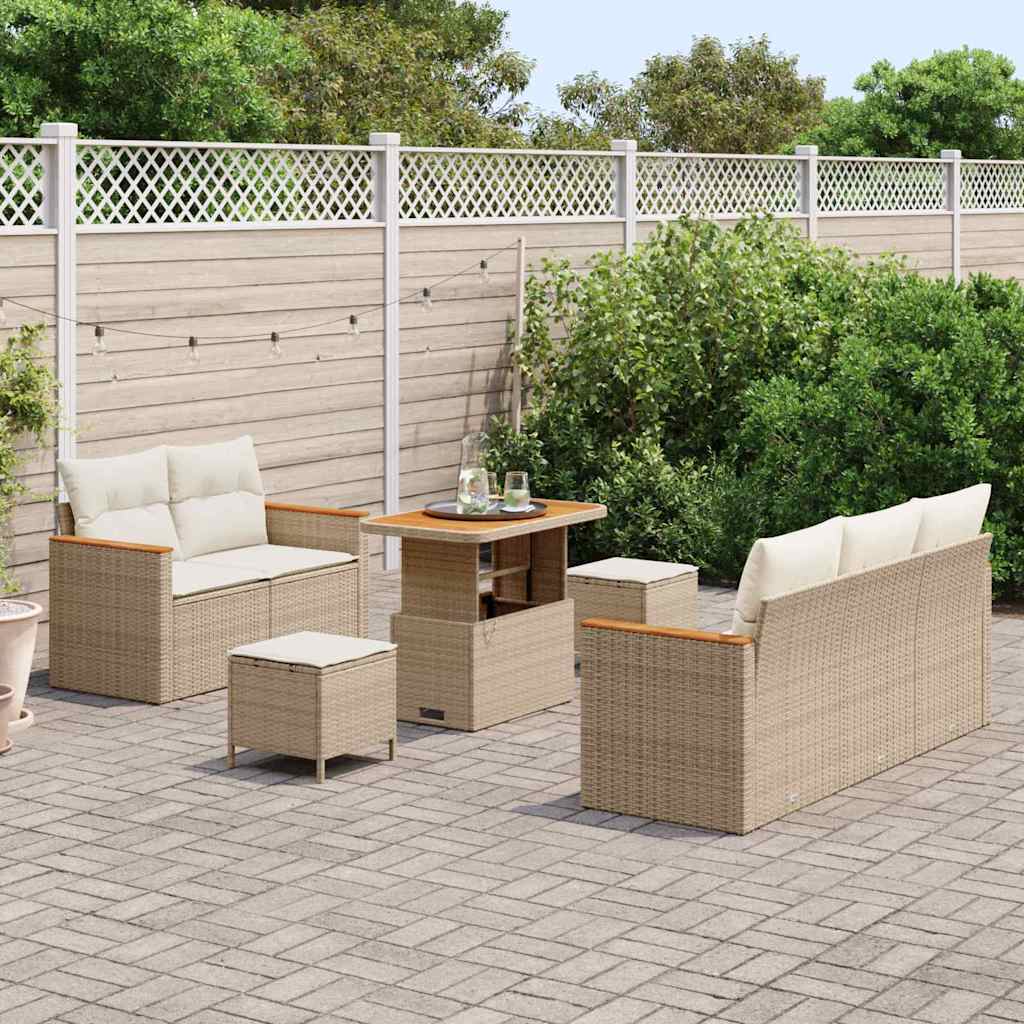 Gartensofa-set mit Kissen 10 pcs Beige und Creme Poly-Rattan