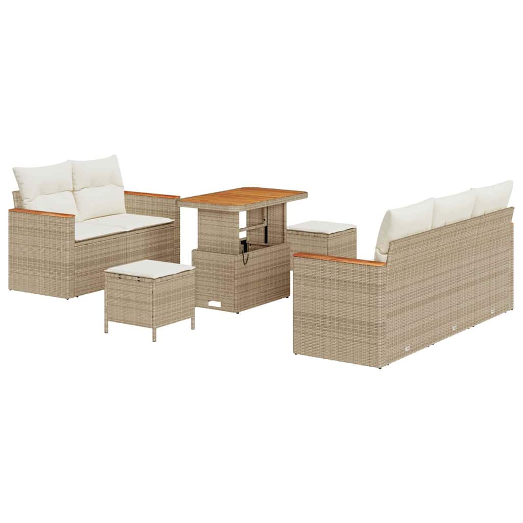 Gartensofa-set mit Kissen 10 pcs Beige und Creme Poly-Rattan