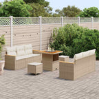 Gartensofa-set mit Kissen 11 pcs Beige und Creme Poly-Rattan
