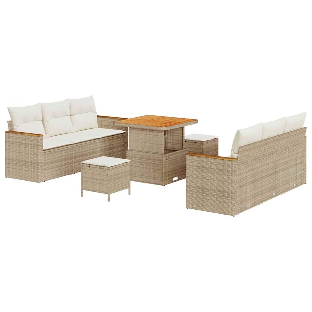 Gartensofa-set mit Kissen 11 pcs Beige und Creme Poly-Rattan
