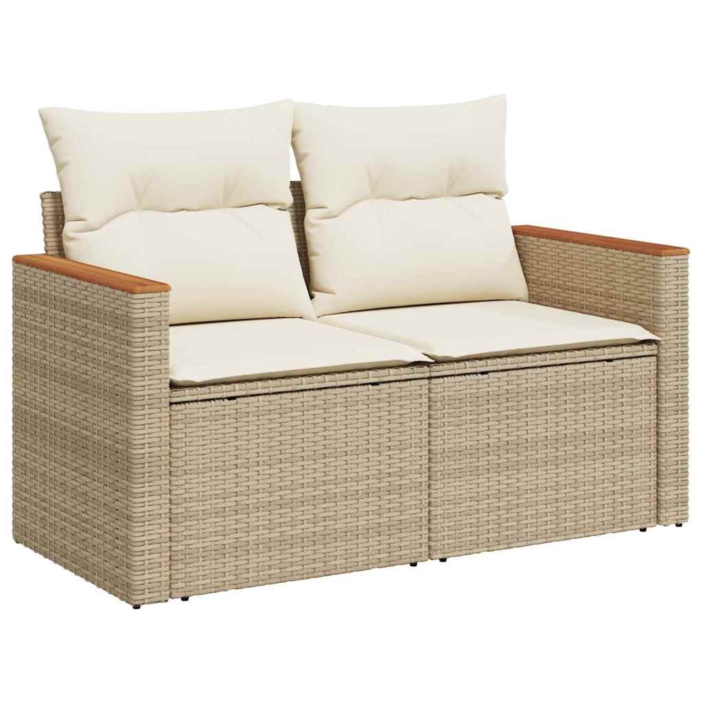 Gartensofa-set mit Kissen 11 pcs Beige und Creme Poly-Rattan