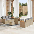 Gartensofa-set mit Kissen 11 pcs Beige und Hellgrau Poly-Rattan