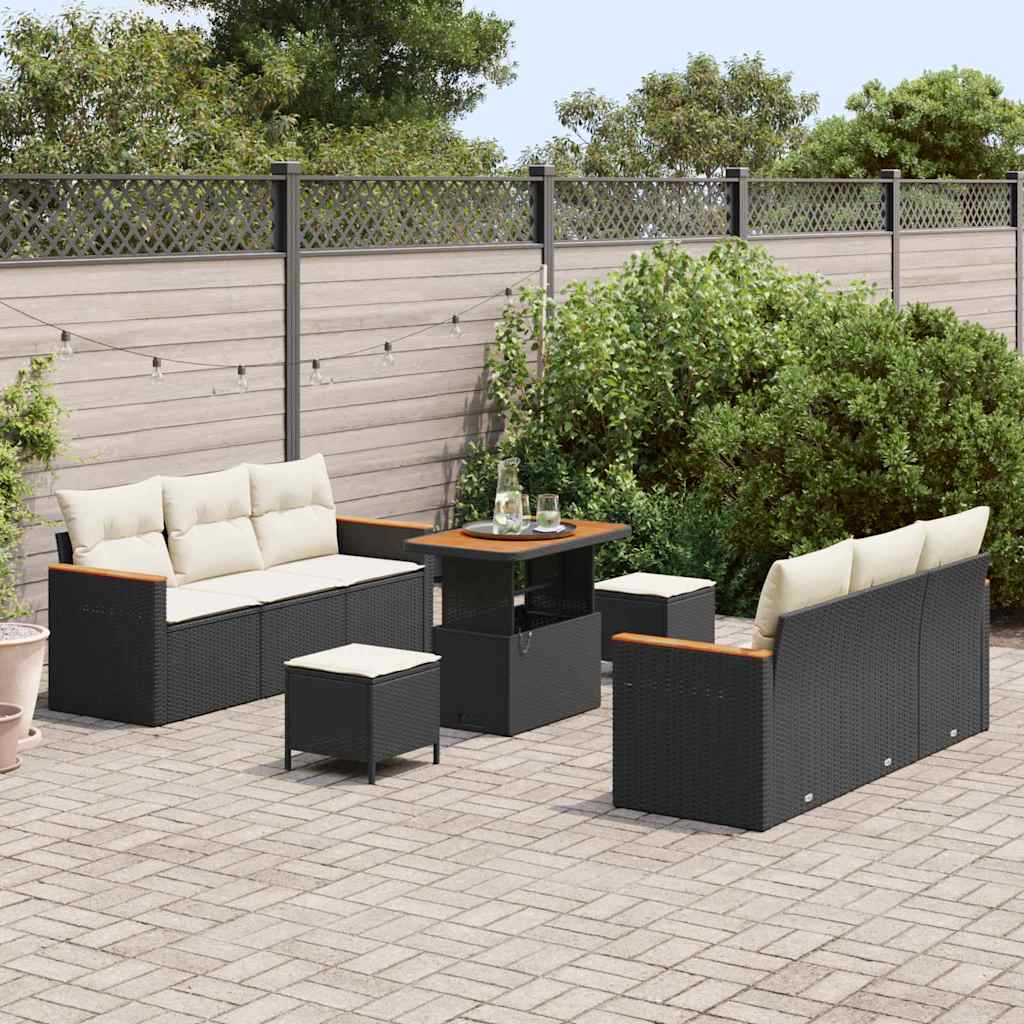 Gartensofa-set mit Kissen 11 pcs Schwarz und Creme Poly-Rattan