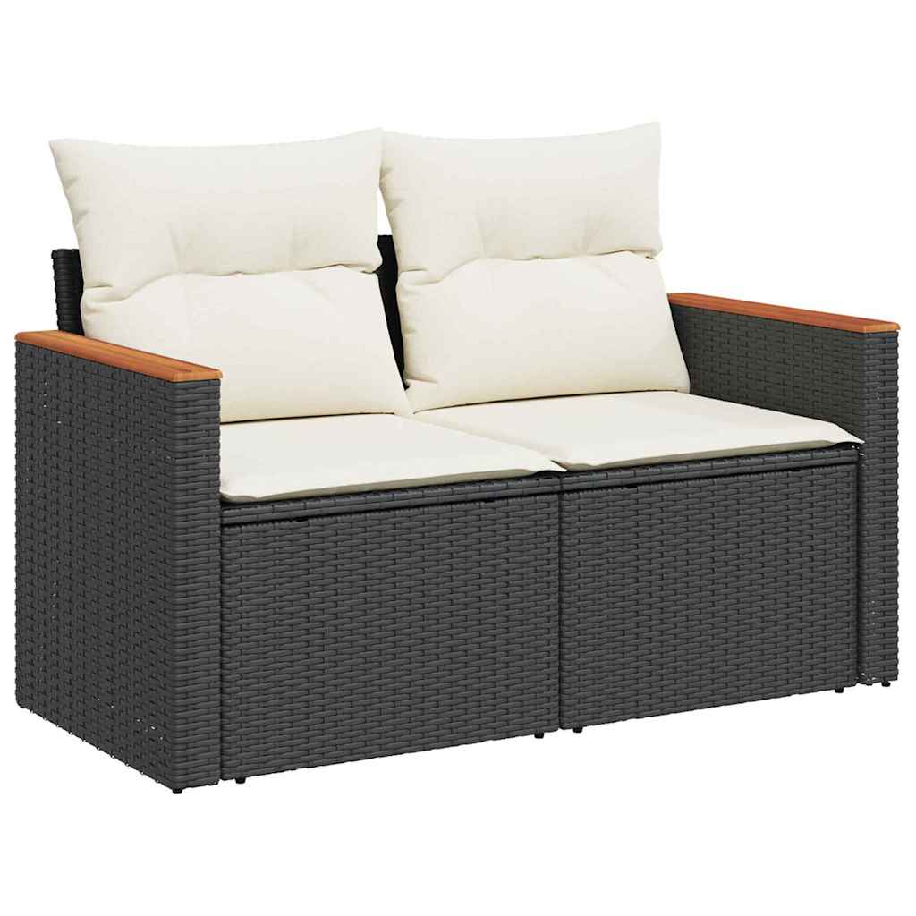 Gartensofa-set mit Kissen 11 pcs Schwarz und Creme Poly-Rattan