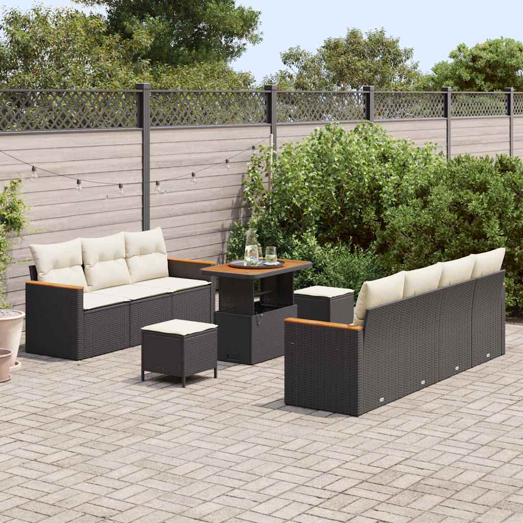 Gartensofa-set mit Kissen 14 pcs Schwarz und Creme Poly-Rattan