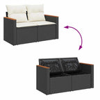 Gartensofa-set mit Kissen 14 pcs Schwarz und Creme Poly-Rattan