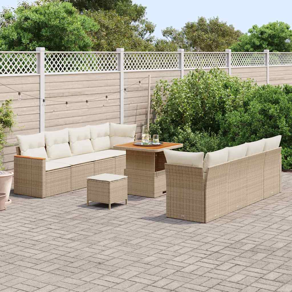 Gartensofa-set mit Kissen 12 pcs Beige Poly-Rattan